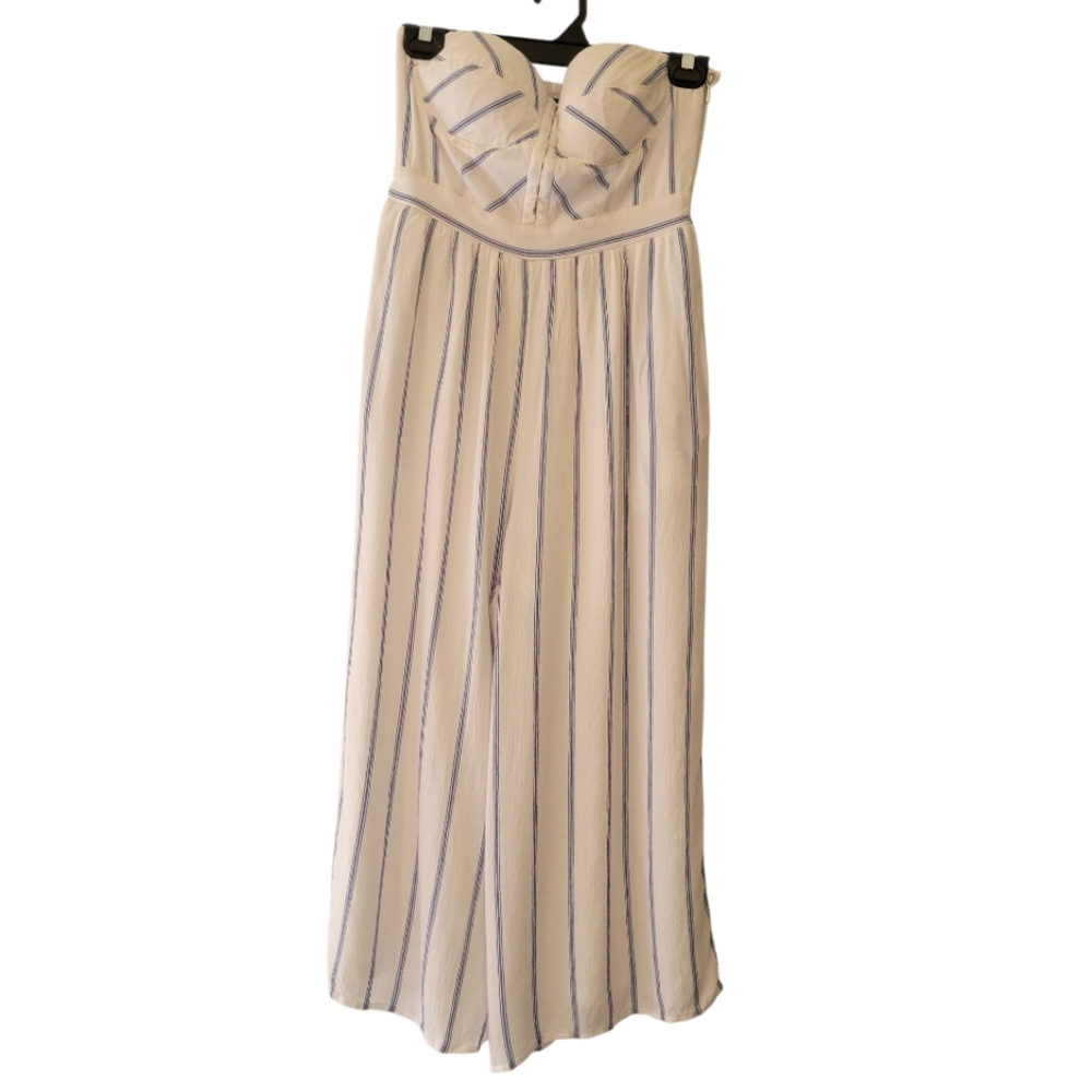 American Eagle Blue & White Striped Strapless Flowy Romper Size S